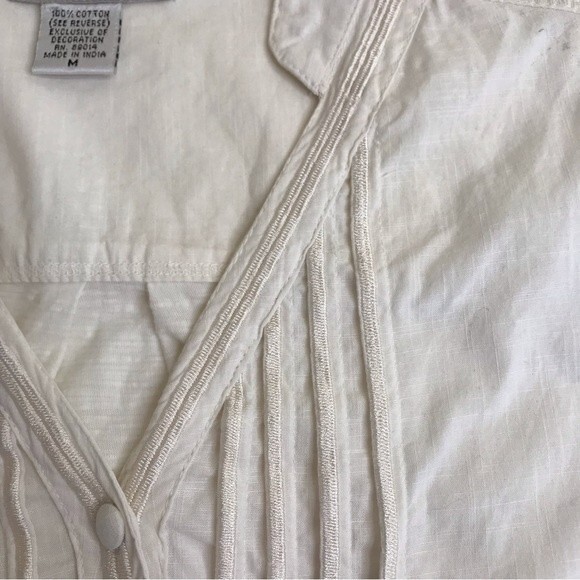 tsd by Stella Carakasi Long Sleeve Pin Tucks 100% Cotton Ivory Popover Medium - Picture 4 of 13